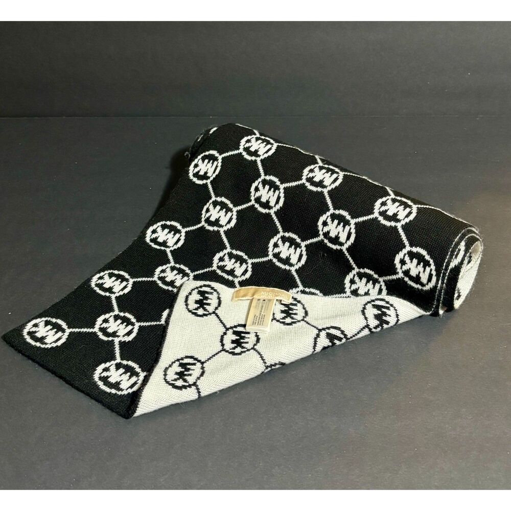 Michael Kors Logo Knit Scarf Black White Reversible Acrylic Winter Wrap